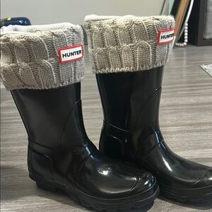 Hunter Black Boots with Gray Knit Cuffs